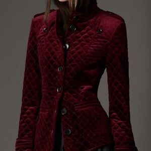 Burberry Lindon Burgundy Quilted Velvet Military Jacket size 4